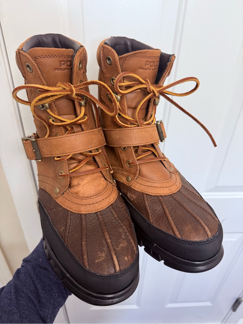Men’s Polo Ralph Lauren Tenard Brown Leather Boots Size 11 Waterproof